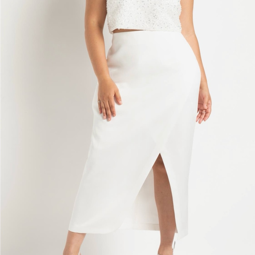 Elegant White Midi Skirt and embellished crop tank set
